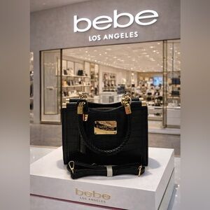 Bebe NWOT Black Natalie Croc-Embossed Micro Crossbody HandBag w/Gold Accents.